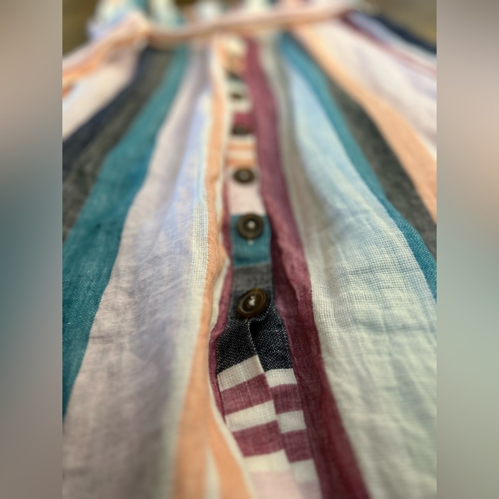 J CREW Linen Button-up midi dress in mixed stripe Multicolor Sleeveless Lined - Picture 15 of 15